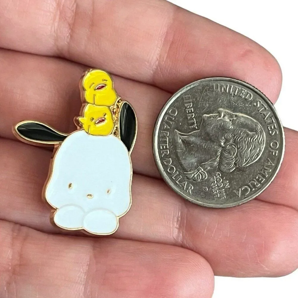 Kawaii Chibi Pooch and Chicks Dog Baby Birds Stack Enamel pin